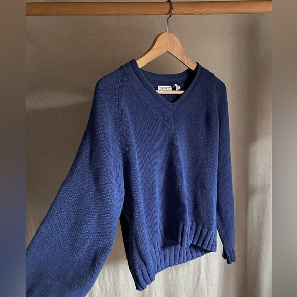 Blue Cotton V Neck Sweater - Picture 2 of 5